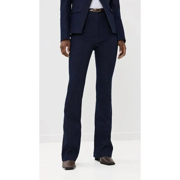 VERONICA BEARD Gracie Dark Indigo Stretch Denim Pintucked Bootcut Pants, Size 00 - Picture 2 of 15